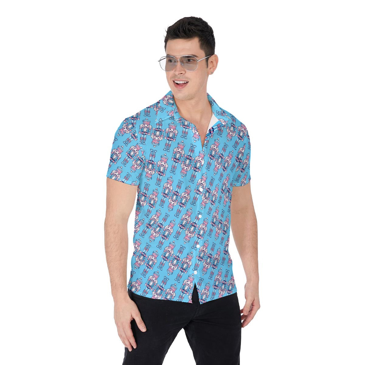 Men’s Baby Blue Nutcracker Christmas Shirt – All-Over Print Holiday Shirt