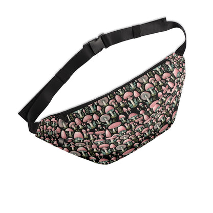 Pink & Black Mushroom Fanny Pack Trippy Boho Waist Bag Festival Cruise & Travel Large Fanny Bag