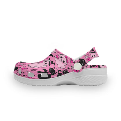 Kids Pink Cat and Ghost Halloween Children's Clog Shoes