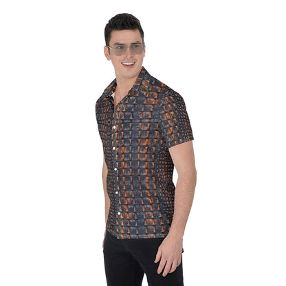 Men’s Florida Gators Inspired Blue & Orange Gator Skin Button Up Shirt – Stretchy Game Day Shirt