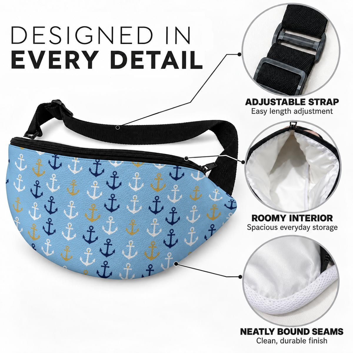 Sky Blue Nautical Anchor PU Bag – Coastal Cruise & Beach Print Crossbody