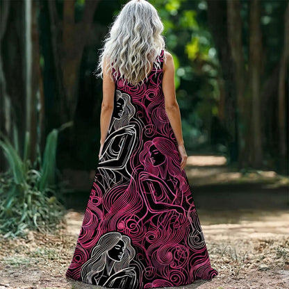 Walk That Thin Line All-Over Print Women’s Sleeveless Maxi Dress Matching Cruise Outfits