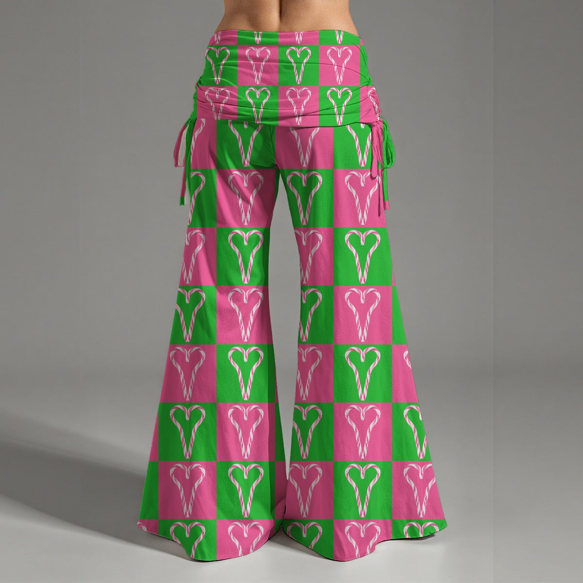 Matching Couples Pet Christmas Ugly Sweater Leggings Pink Green Candy Can Heart Wide Leg Pants