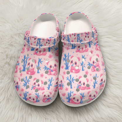 Pink Blue Baby Panda Bamboo Women's Classic Clogs