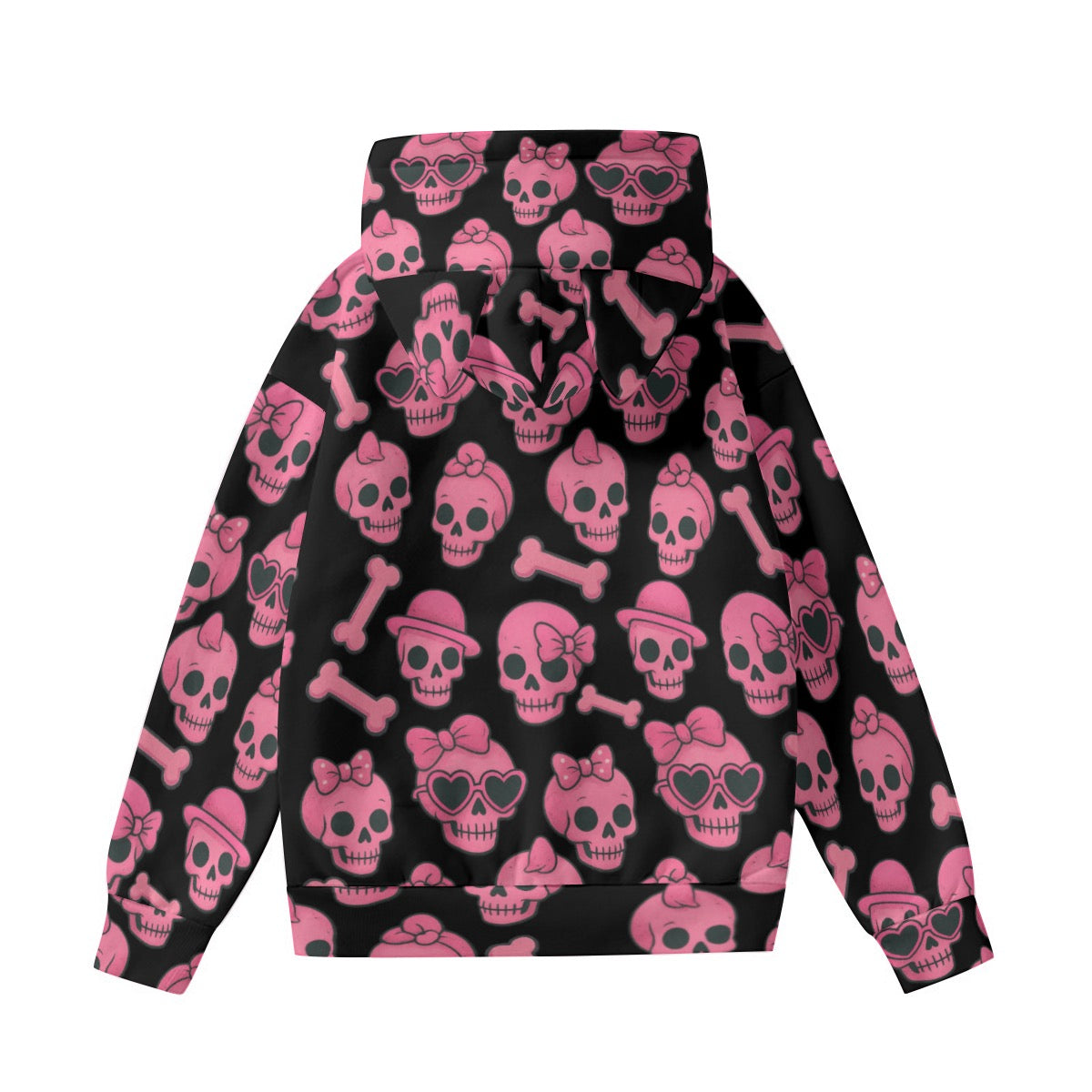 Pink Skull and Bones Cat Ears Hoodie for Women - Rockabilly Rock and Roll Style