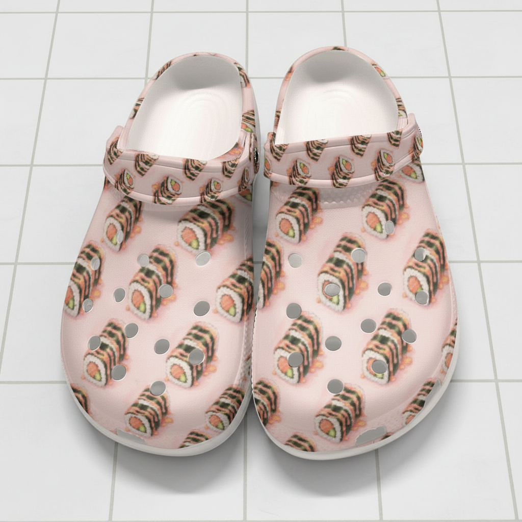 Women’s Sushi Print Clogs Colorful Waterproof Cruise & Beach Travel Shoes
