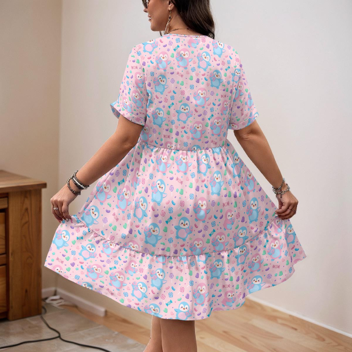 Women's Pink Cotton Candy Penguin Dress – Lightweight Flowy Dress