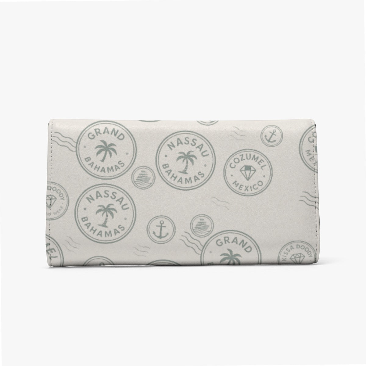 Cream Vintage Travel Stamp Wallet for Women Slim Floral Card Holder