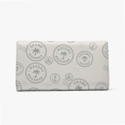 Cream Vintage Travel Stamp Wallet for Women Slim Floral Card Holder