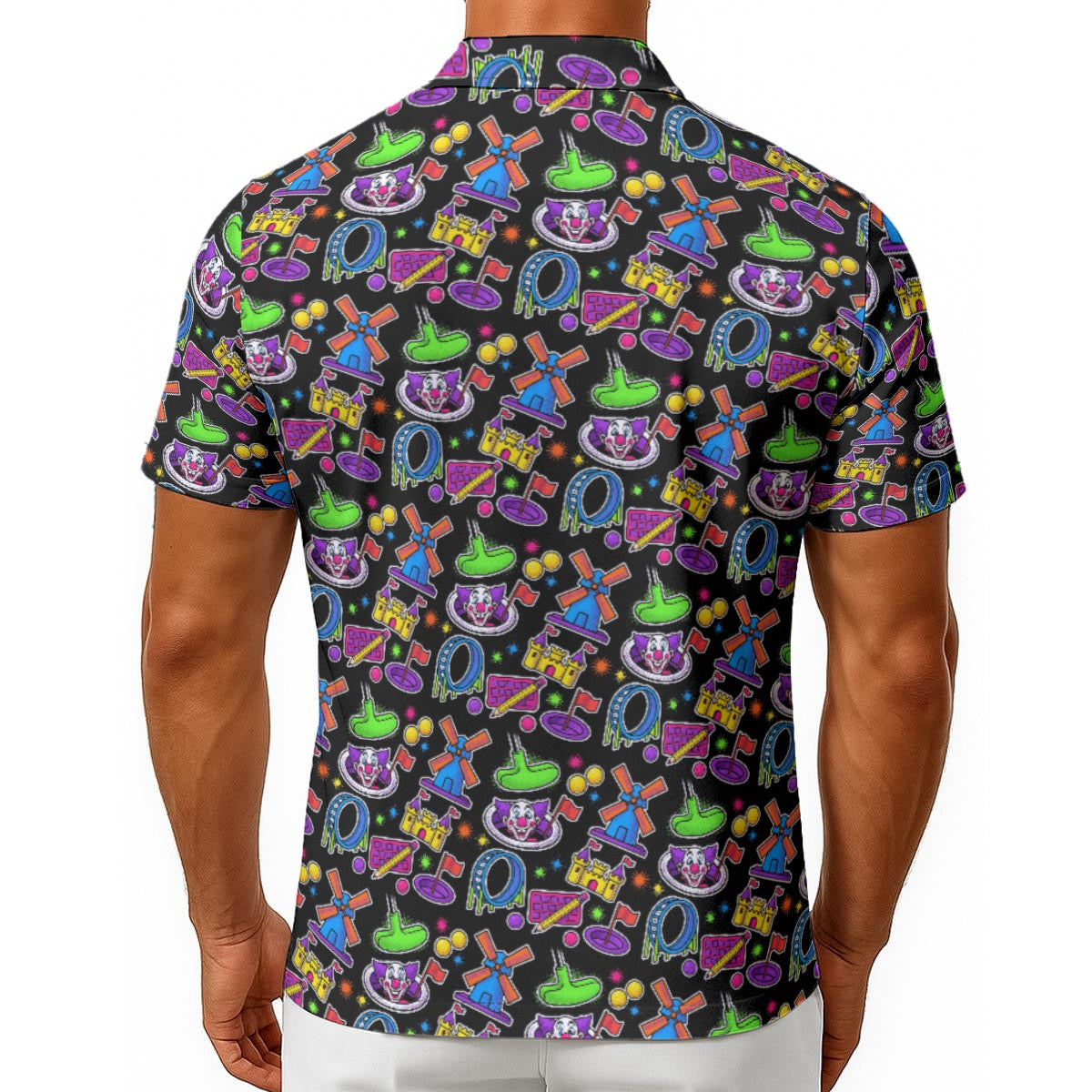 Men’s Blacklight Mini Golf Hawaiian Button-Up Shirt, Neon Glow Crazy Golf Print, Fun Vacation
