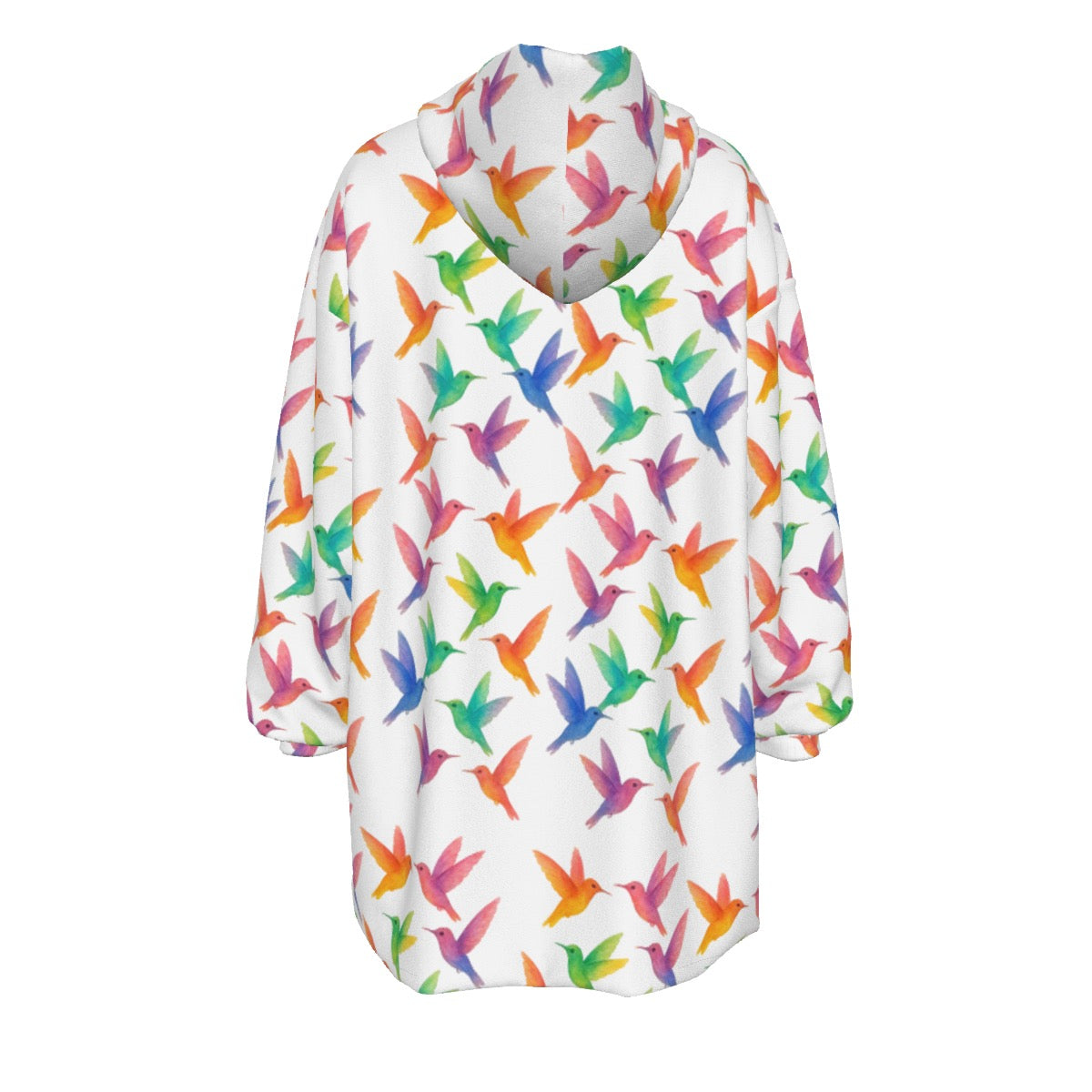 White Rainbow Garden Hummingbird Print Cozy Sweatshirt Sherpa Fleece Hoodie Blanket