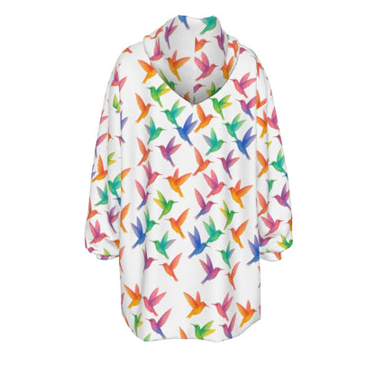 White Rainbow Garden Hummingbird Print Cozy Sweatshirt Sherpa Fleece Hoodie Blanket