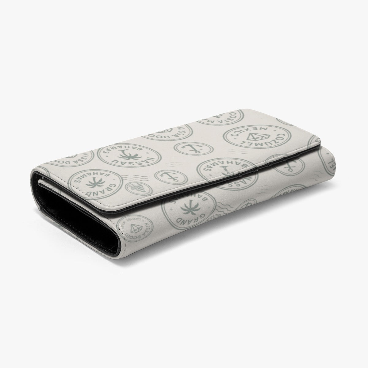 Cream Vintage Travel Stamp Wallet for Women Slim Floral Card Holder