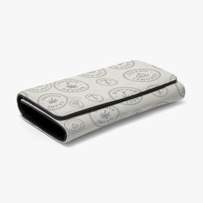 Cream Vintage Travel Stamp Wallet for Women Slim Floral Card Holder