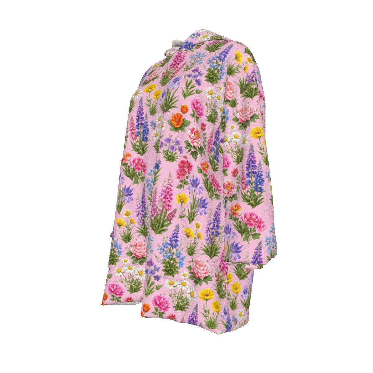 Pink Painted Floral Cozy Sweatshirt Women's Sherpa Fleece Hoodie Blanket