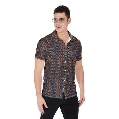 Men’s Florida Gators Inspired Blue & Orange Gator Skin Button Up Shirt – Stretchy Game Day Shirt