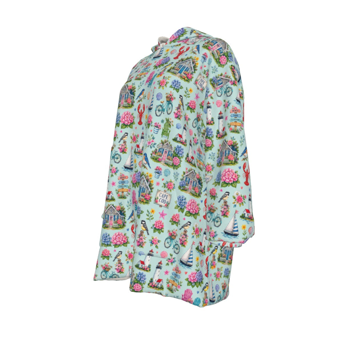 Cape Cod Summer Life Sherpa Fleece Hoodie Blanket Coastal Wearable Blanket