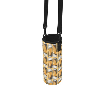 Draft Beer Print Water Bottle Sleeve with Strap Beer Lover Travel Cup Holder Funny Brewery Gift