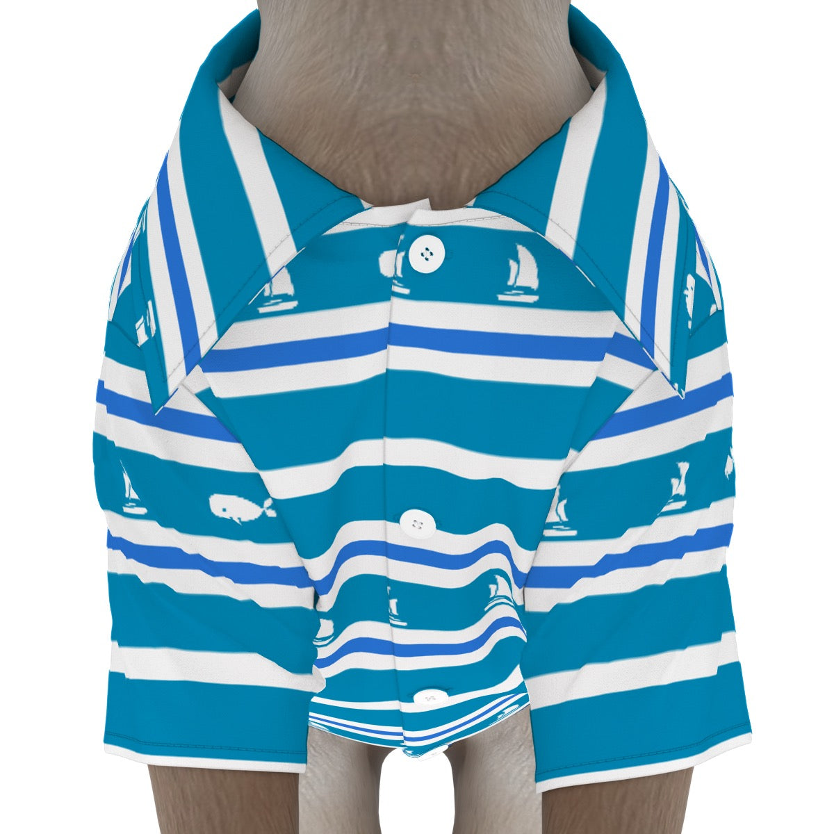 Dog Sailboat & Whale Striped Button-Up Shirt – Blue & White Nautical Pet Cruise Outfit