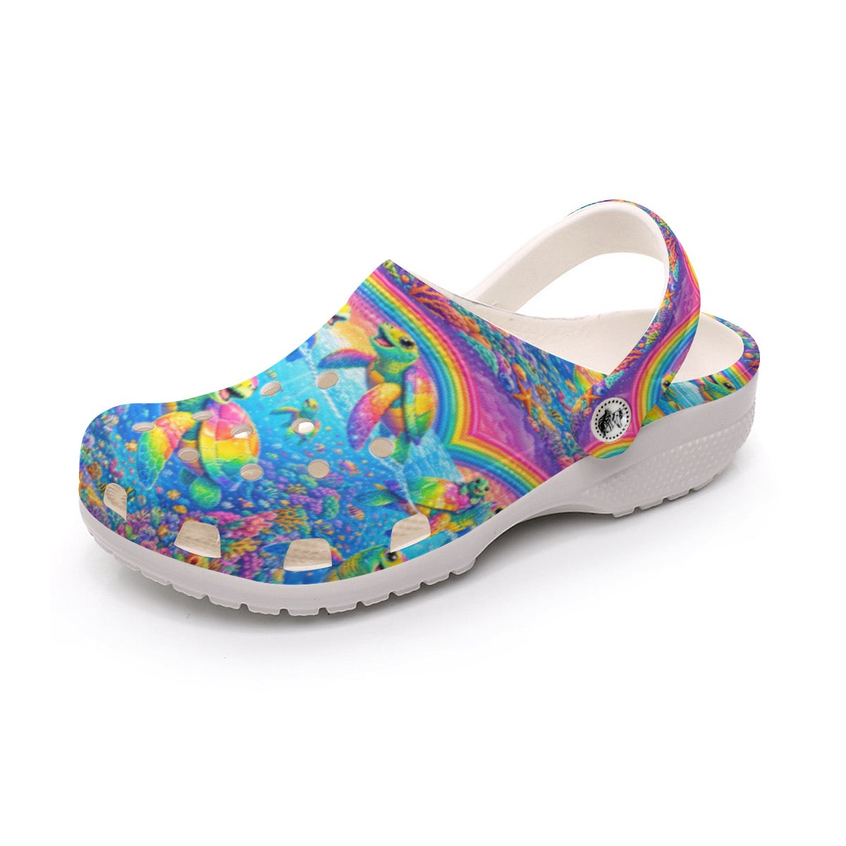Rainbow Turtle Clogs Colorful 90s Neon Aesthetic Waterproof Cruise & Beach Travel Shoes Women's