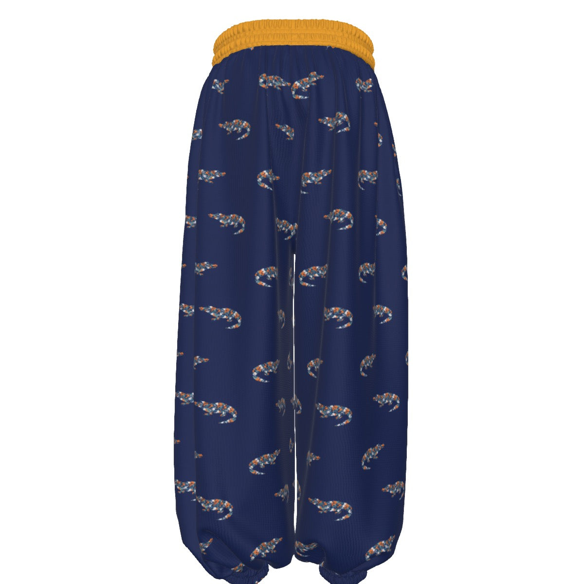 All-Over Print Unisex Lantern Pants Dark Blue Gator Floral Fan-Inspired Print