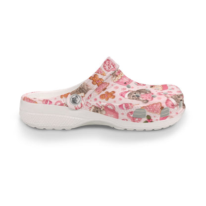 Pink Kitten Christmas Snacks Women's Classic Holiday Themed Clogs