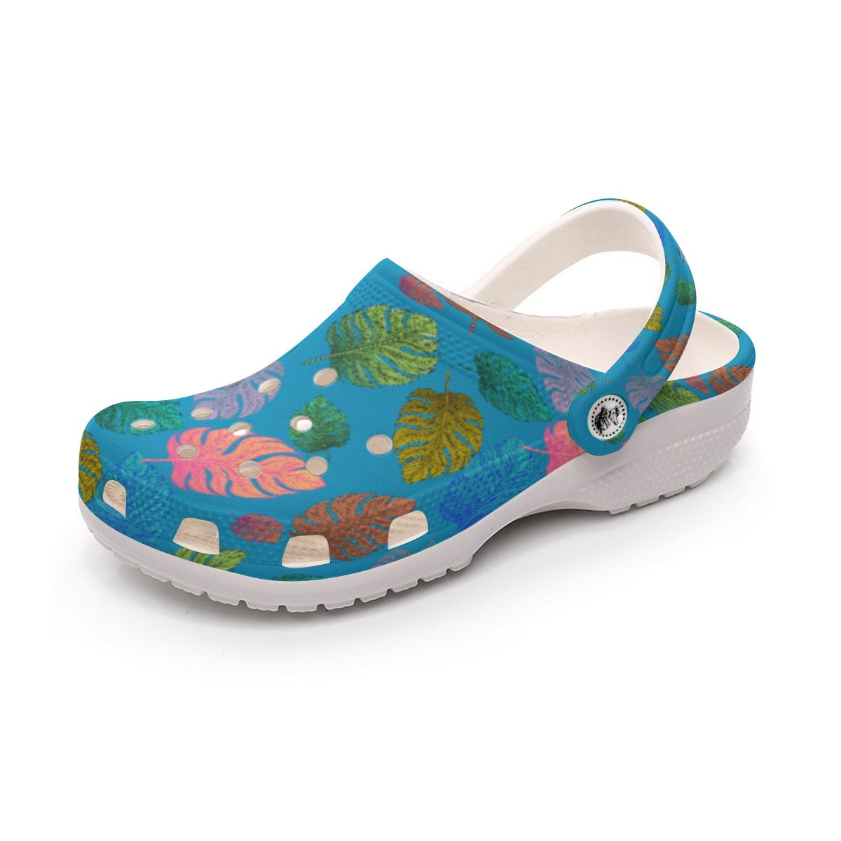 Blue & Multicolor Tropical Leaf Print Garden Clogs Cruise & Pool Shoes Women's Classic Clog Shoes