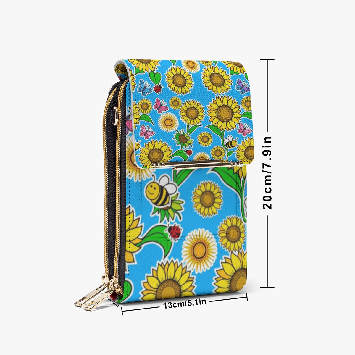 Sky Blue Sunflower Mobile Phone Chest Bag – Floral Garden Print Crossbody Bag