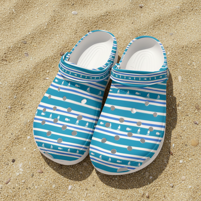 Blue Whale Clogs Nautical Striped Slip-On Shoes for Beach, Sailing & Summer Comfort Women’s Sandals