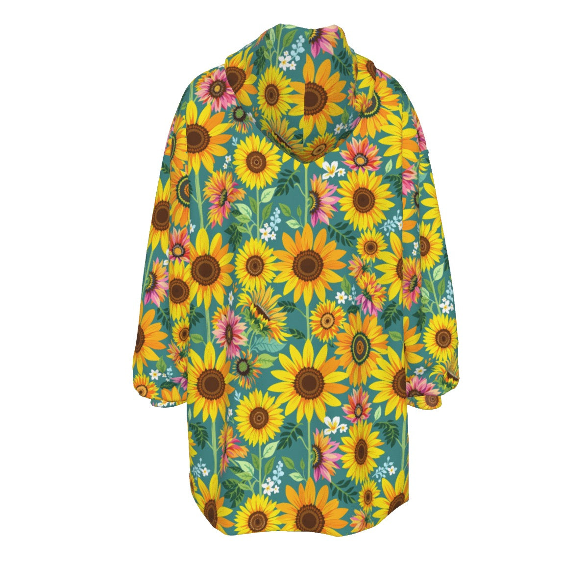 Sea Green Sunflower Sherpa Fleece Hoodie Blanket Women’s Cozy Wearable Blanket