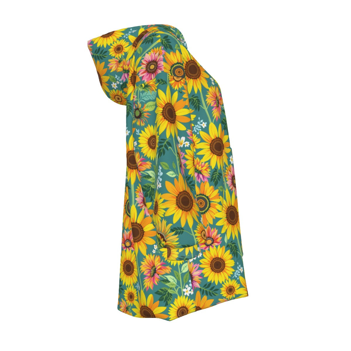 Sea Green Sunflower Sherpa Fleece Hoodie Blanket Women’s Cozy Wearable Blanket