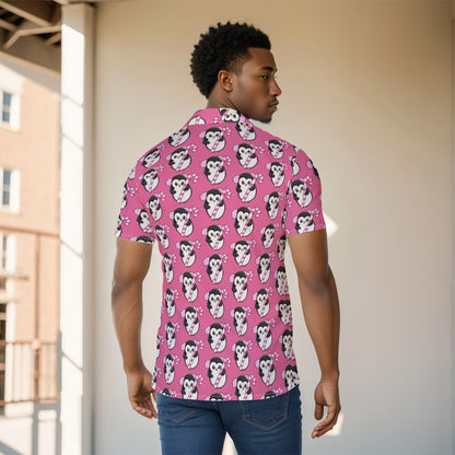 Matching Couples & Pets Christmas Shirt - Men's Hot Pink Penguin Holiday Button-Up