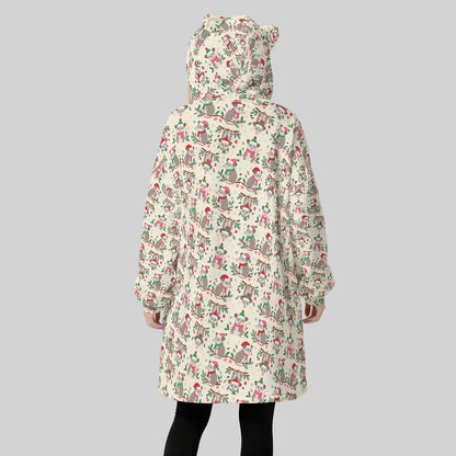 Women's Christmas Possum Blanket Hoodie with Cat Ears Holiday Oversized Fleece Wearable Blanket