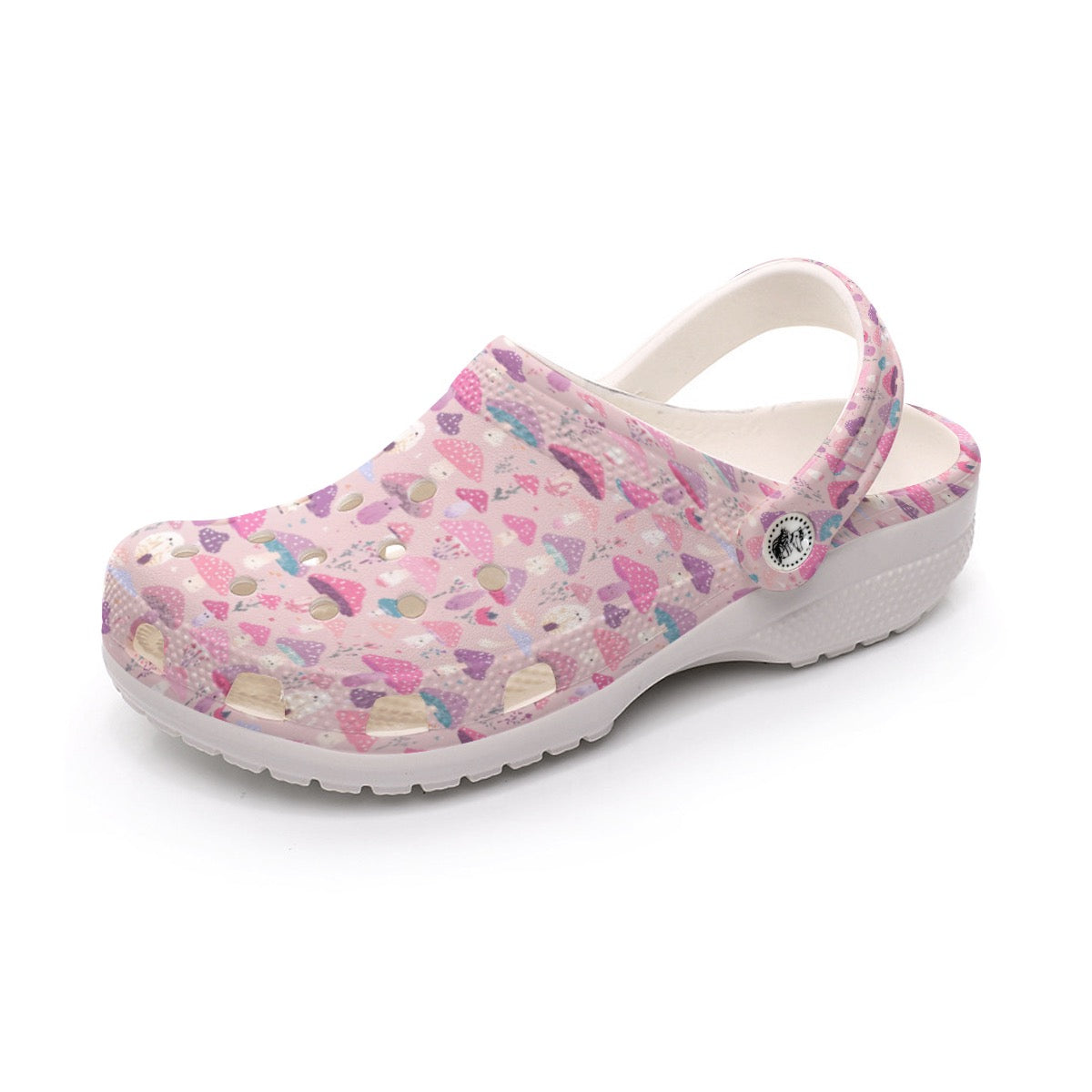 Pink Happy Mushroom Print Lightweight Garden Shoes Women's Classic Clogs