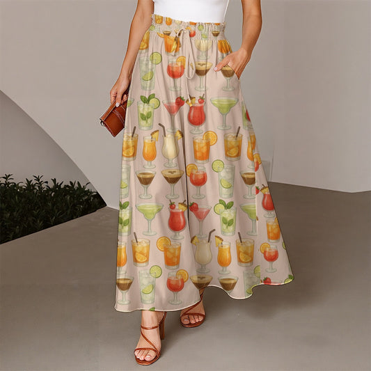 Mixed Drinks Women's Ruffled Wide-Leg PantsTropical Vacations Elegant & Comfortable Flare Pants