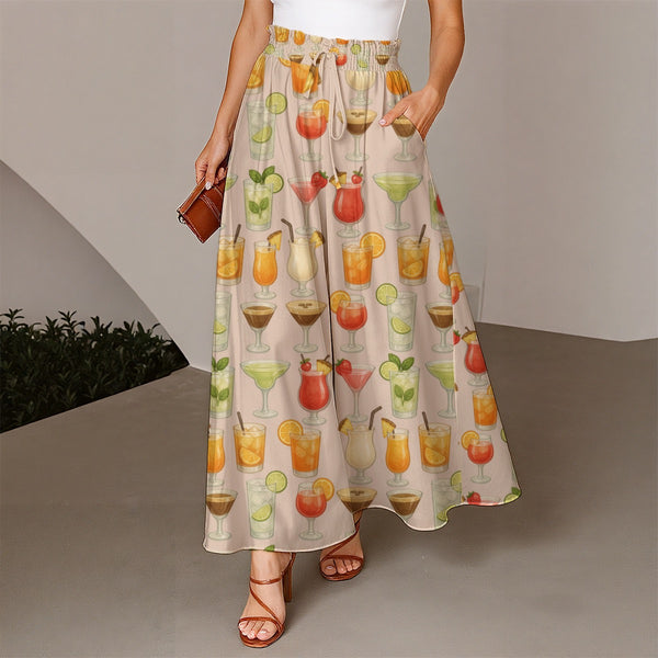 Mixed Drinks Women's Ruffled Wide-Leg PantsTropical Vacations Elegant & Comfortable Flare Pants