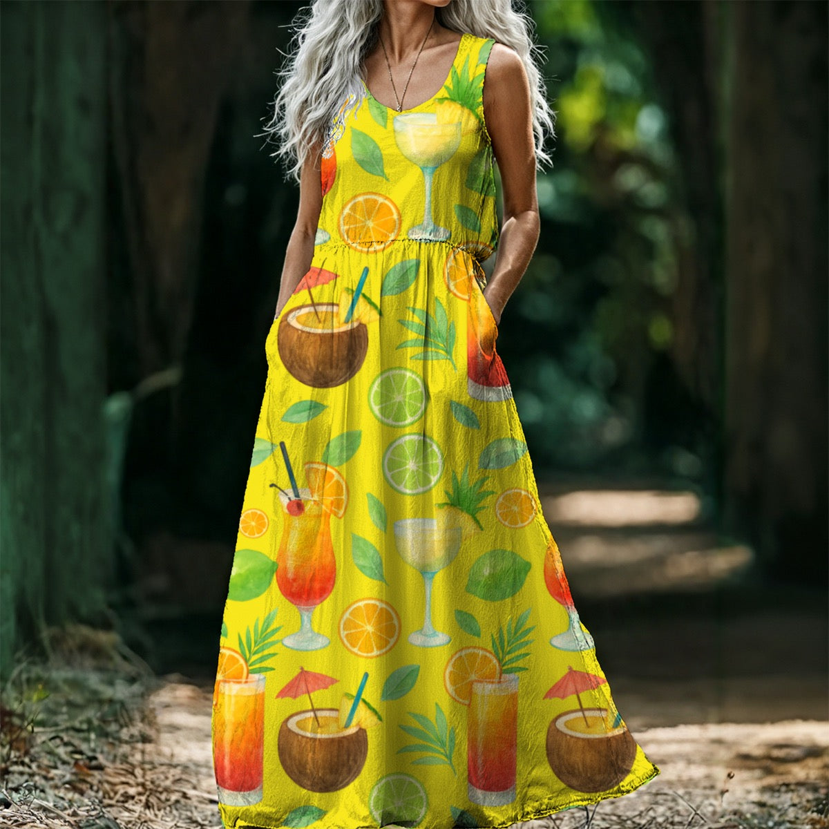 Lime in the Coconut Mixed Drink All-Over Print Women’s Sleeveless Maxi Dress Matching Couples Outfit