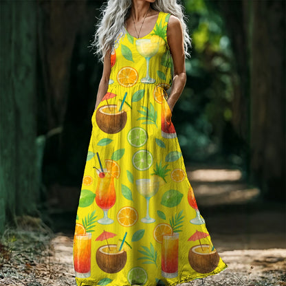 Lime in the Coconut Mixed Drink All-Over Print Women’s Sleeveless Maxi Dress Matching Couples Outfit