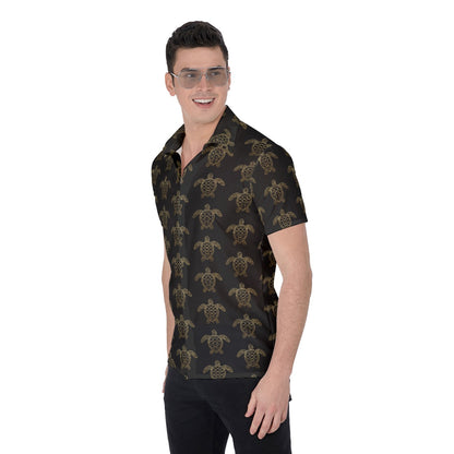 Men’s Black & Gold Sea Turtle Shirt Nautical Cruise Shirt Sail & Deck Wear Cruise Wear