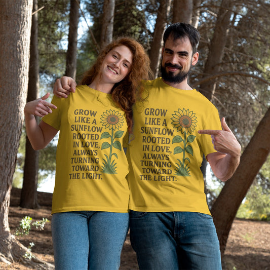 Unisex Sunflower Meme Style T-Shirt for Daily Wear Grow Like A Sunflower Rooted In Love Inspiration