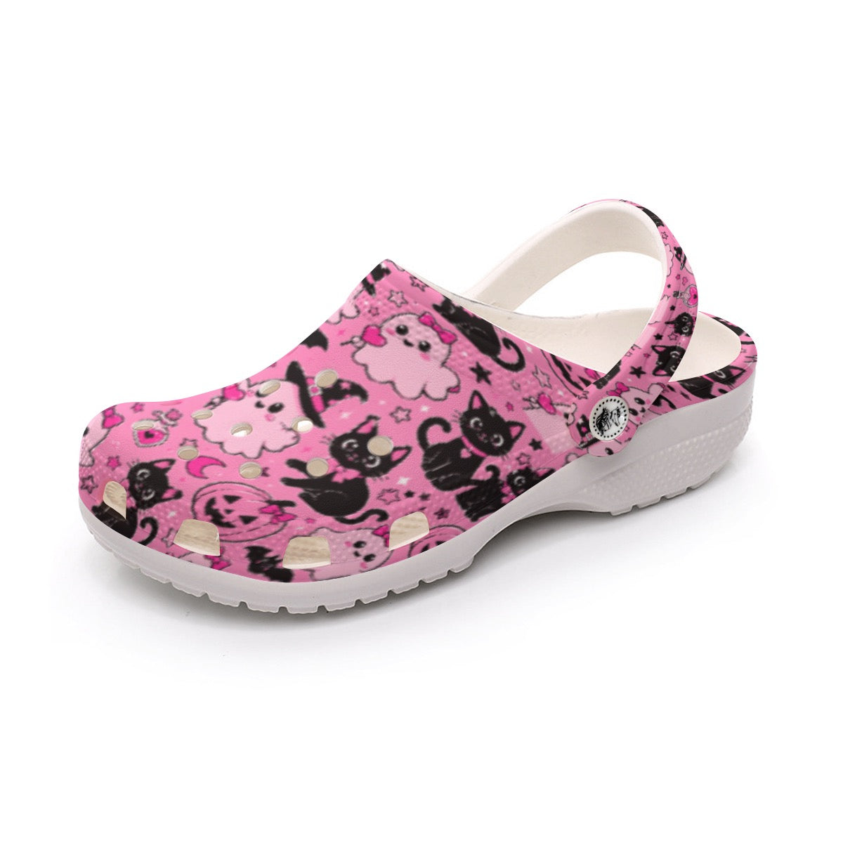 Glam Halloween Pink Ghost Black Cat Fun All-Over Print Women's Classic Clogs