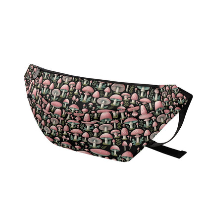 Pink & Black Mushroom Fanny Pack Trippy Boho Waist Bag Festival Cruise & Travel Large Fanny Bag