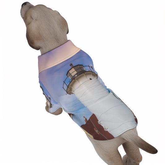 Pet's Hawaiian Shirt with Cape Cod Lighthouse Print, Breathable Stretch Fabric Falmouth, Mass