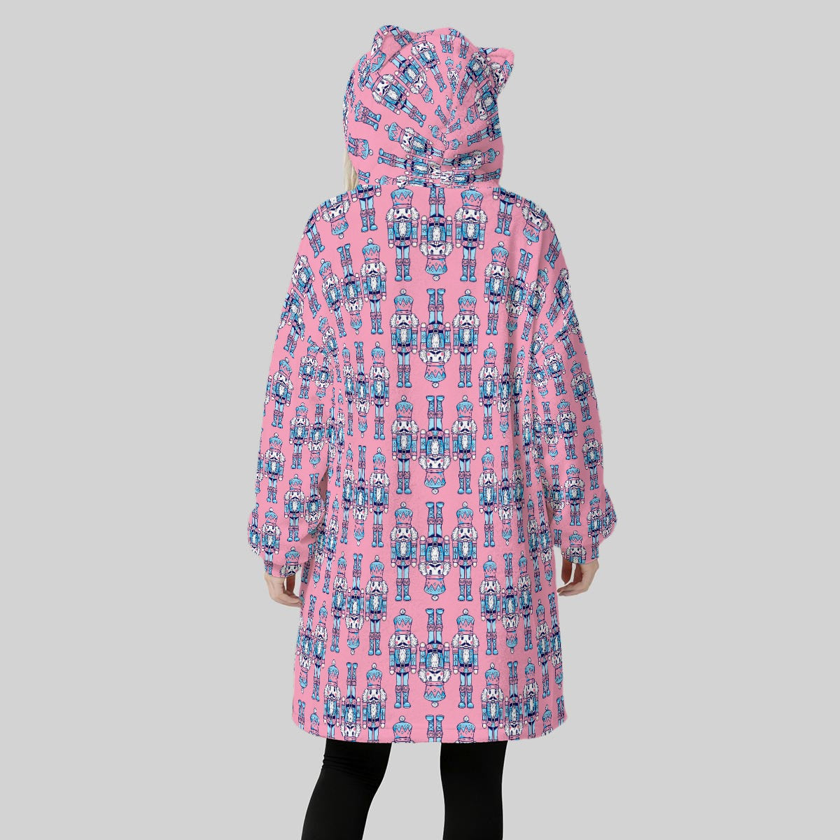 Women’s Pink Nutcracker Fleece Hoodie Blanket Christmas Wearable Blanket Cat Ears