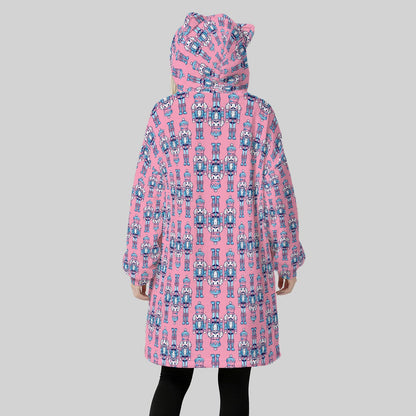 Women’s Pink Nutcracker Fleece Hoodie Blanket Christmas Wearable Blanket Cat Ears
