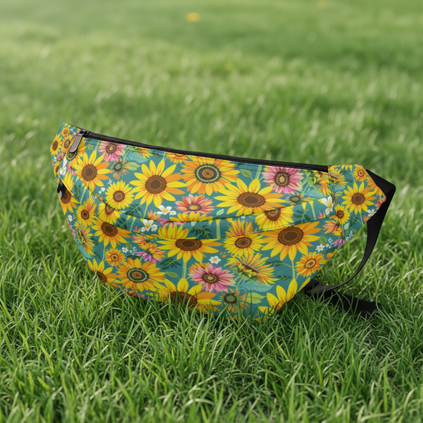 Sea Green Sunflower Gardening Fanny Pack Adjustable Strap & Multiple Pockets Large Fanny Bag