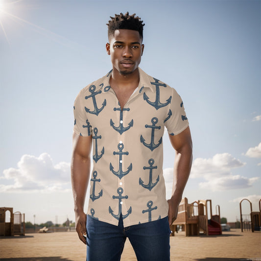Ships Ahoy Anchor Nautical All-Over Print Men's Shirt Matching Cruise Vaca Couples Outfit