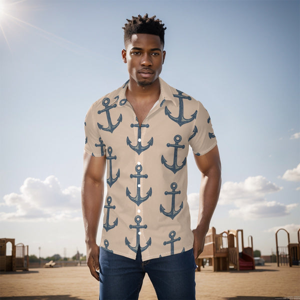 Ships Ahoy Anchor Nautical All-Over Print Men's Shirt Matching Cruise Vaca Couples Outfit
