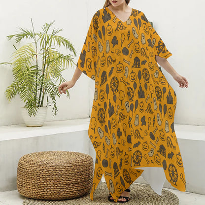 Park Closed Forever Couples Matching Halloween All-Over Print Women's Imitation Silk V-neck Robe
