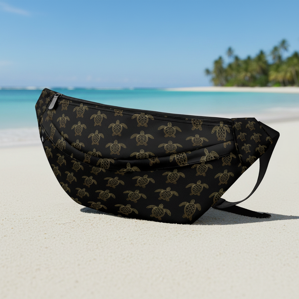 Black & Gold Nautical Sling Bag Elegant Unisex Crossbody Travel Bag Fanny Pack with Multiple Pockets